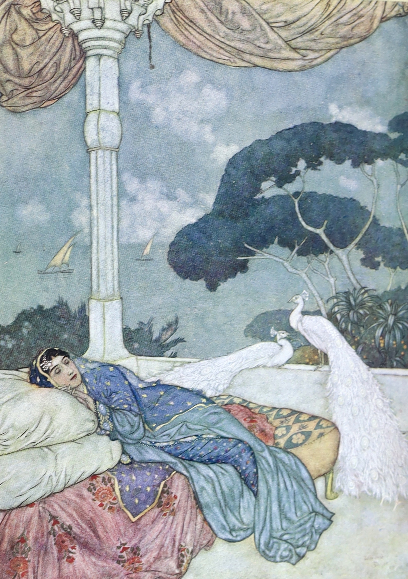 Fitzgerald, Edward - Rubaiyat of Omar Khayyam...With illustrations by Edmund Dulac. decorated title and 20 coloured plates, mounted and captioned within decorated border; original gilt decorated red buckram, 4to. Hodder